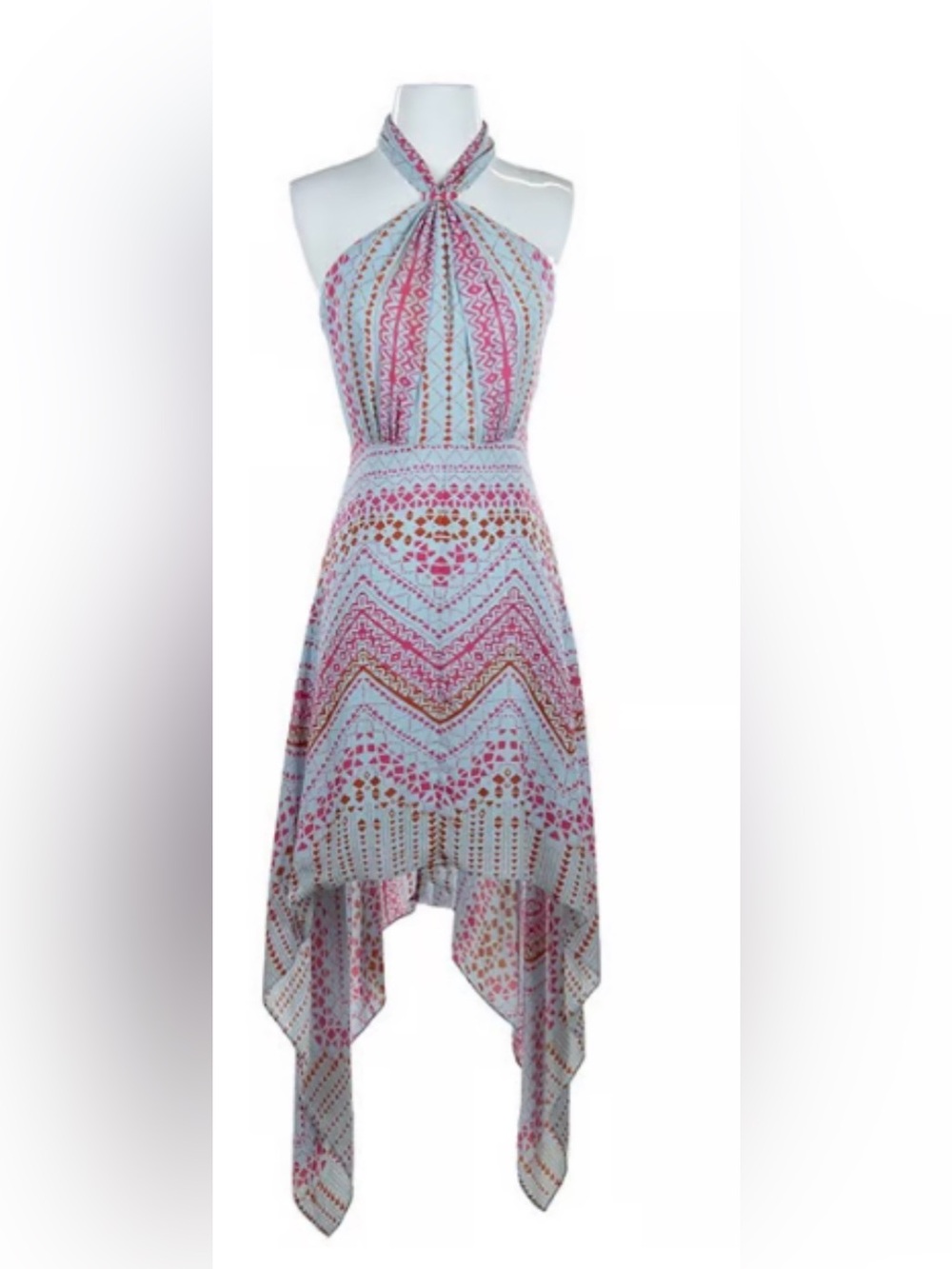 BCBGMaxAzria Aqua Mist Danela Scarf Halter Dress Size 4 NWT